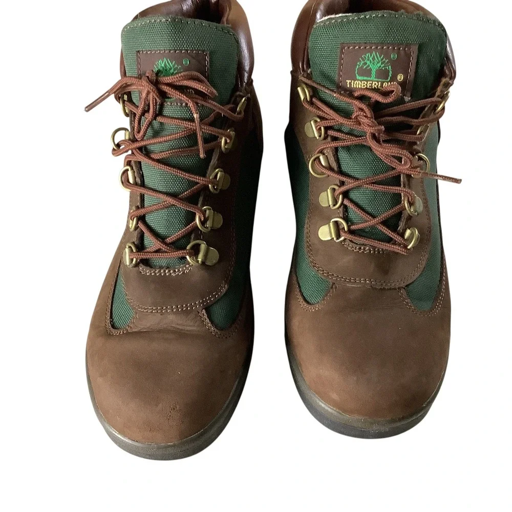 Timberland Field Boots Boys 7 Brown Green Leather Mid Top Gorpcore Lace Up